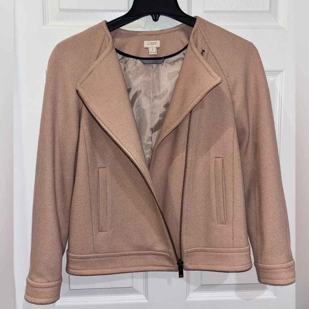 J.Crew Double-cloth motorcycle jacket BEIGE STONE SZ 2​ - Picture 3 of 8